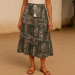 Papillon Blanc Paisley viscose Midi skirt with pockets